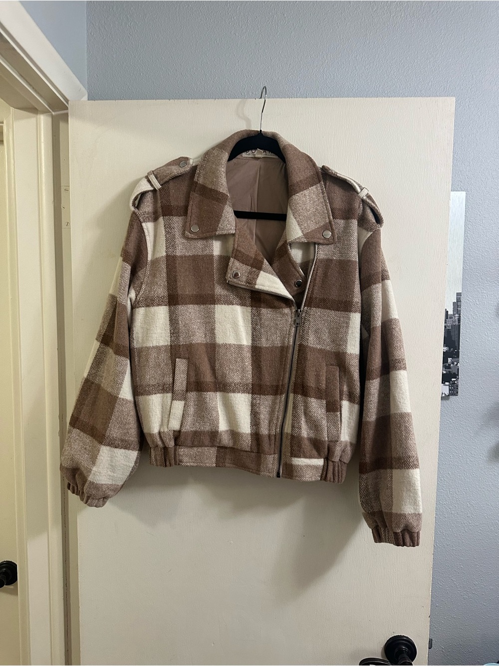 dolan Brown & Cream Plaid Bomber Jacket